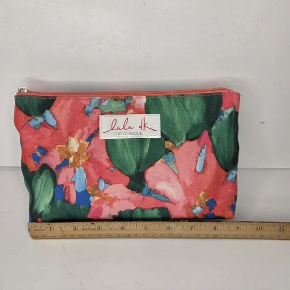 Lulu + Clinique Tropical Colorful Floral Cosmetic Pouch Makeup Bag - Picture 8 of 12